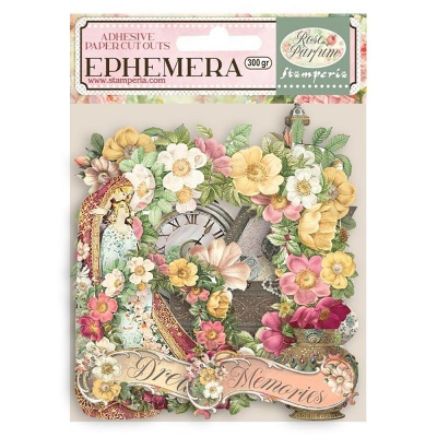 Lepenkové výrezy, 15 x 15 cm, Rose Parfum flowers and garlands