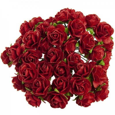 Papierový kvet ruža, 10 mm, červená 10 ks