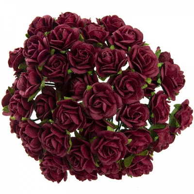Papierový kvet ruža, 20 mm, tm. červená 10 ks