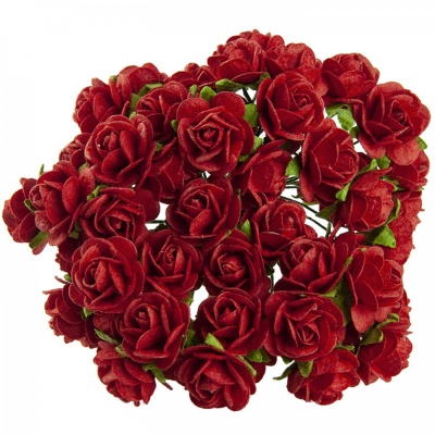 Papierový kvet ruža, 25 mm, červená 5 ks
