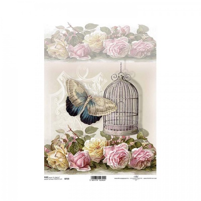 Ryžový papier na decoupage, A4, klietka veľká