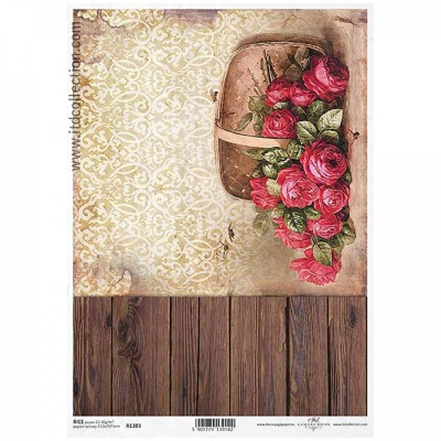 Ryžový papier na decoupage, A4, košík s ružami