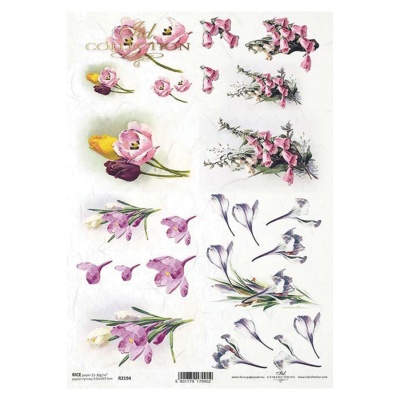 Ryžový papier na decoupage, A4, krokusy a tulipány
