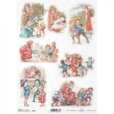 Ryžový papier na decoupage, A4, retro Vianoce deti