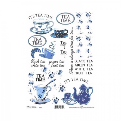 Ryžový papier na decoupage, A4, tea time modrý