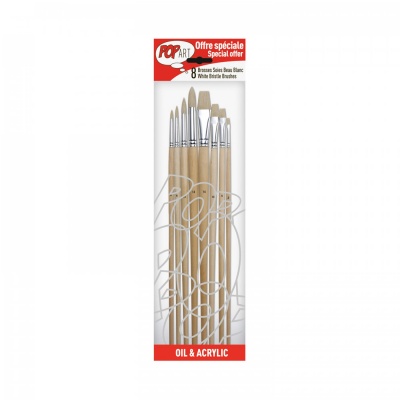 Sada 8 štetcov White bristle (4 ploché + 4 guľaté)