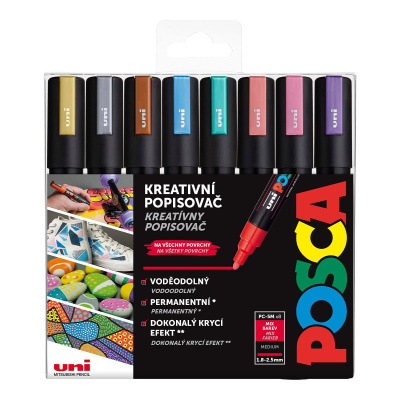 Uni POSCA, PC-5M, 2,5 mm, sada 8 ks fixiek, METALLIC