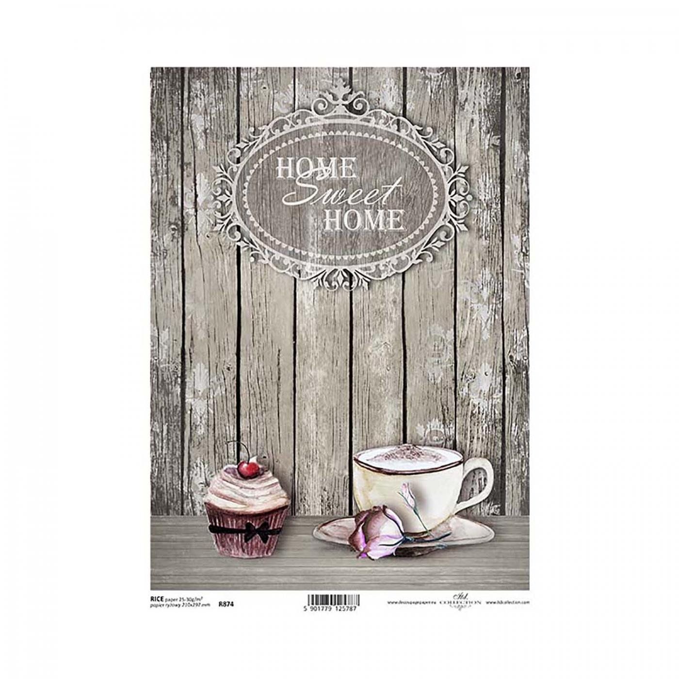 Ryžový papier na decoupage, A4, home sweet home 3