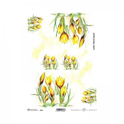 Ryžový papier na decoupage, A4, žltý tulipán