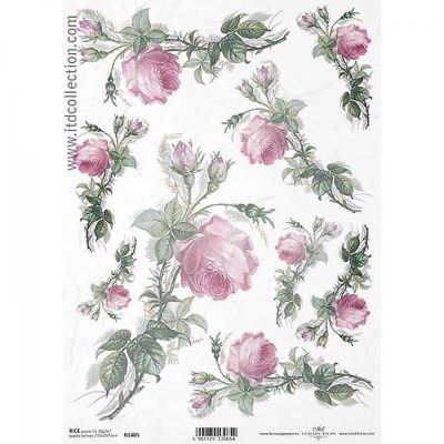 Ryžový papier na decoupage, A4, veľké ruže
