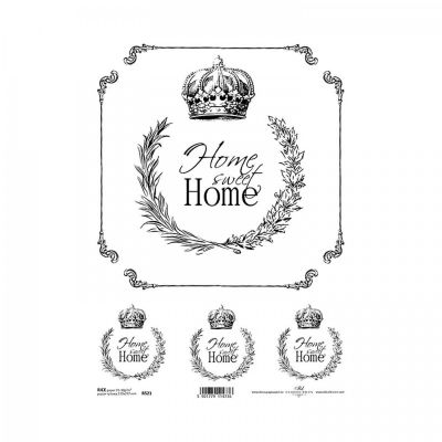 Ryžový papier na decoupage, A4, Home sweet home BW2