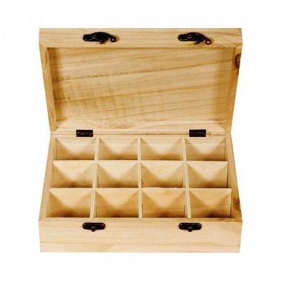 Drevená krabička na čaj, 12 priehradiek