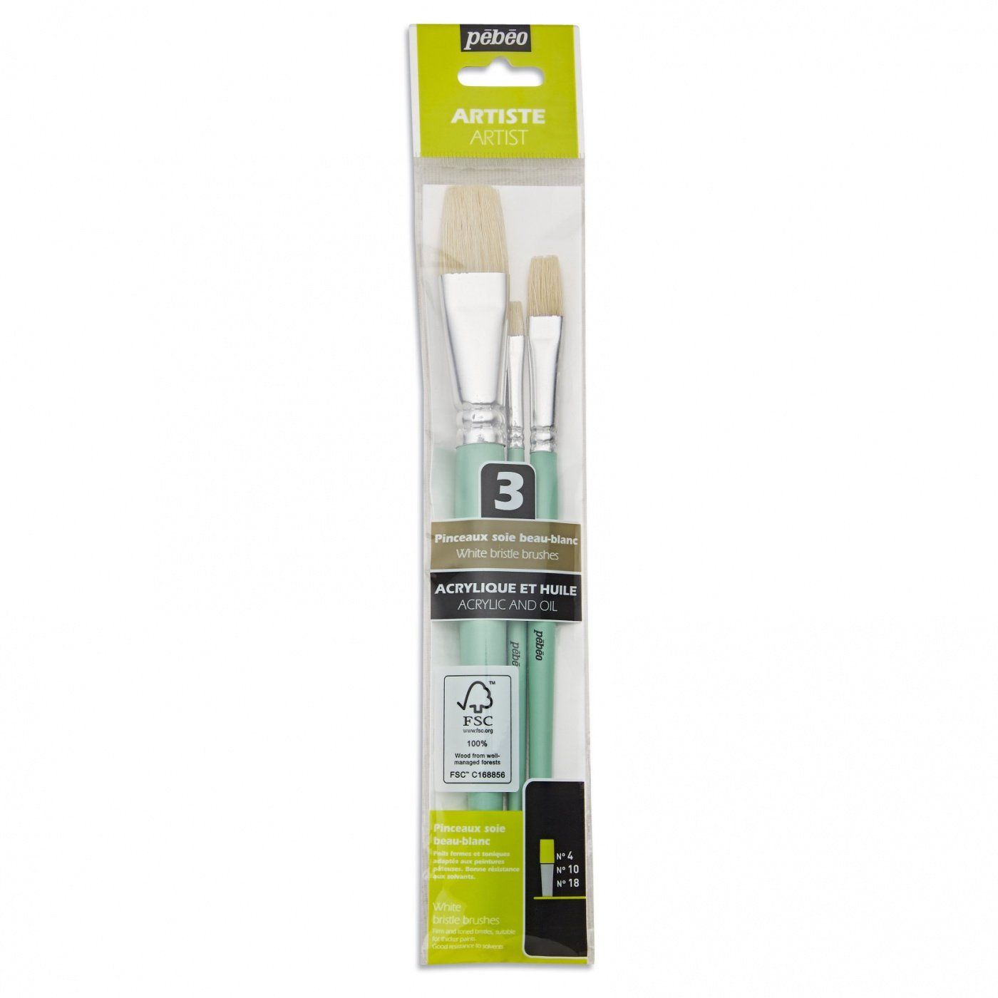 Sada 3 plochých štetcov White bristle n° 4, 10, 18