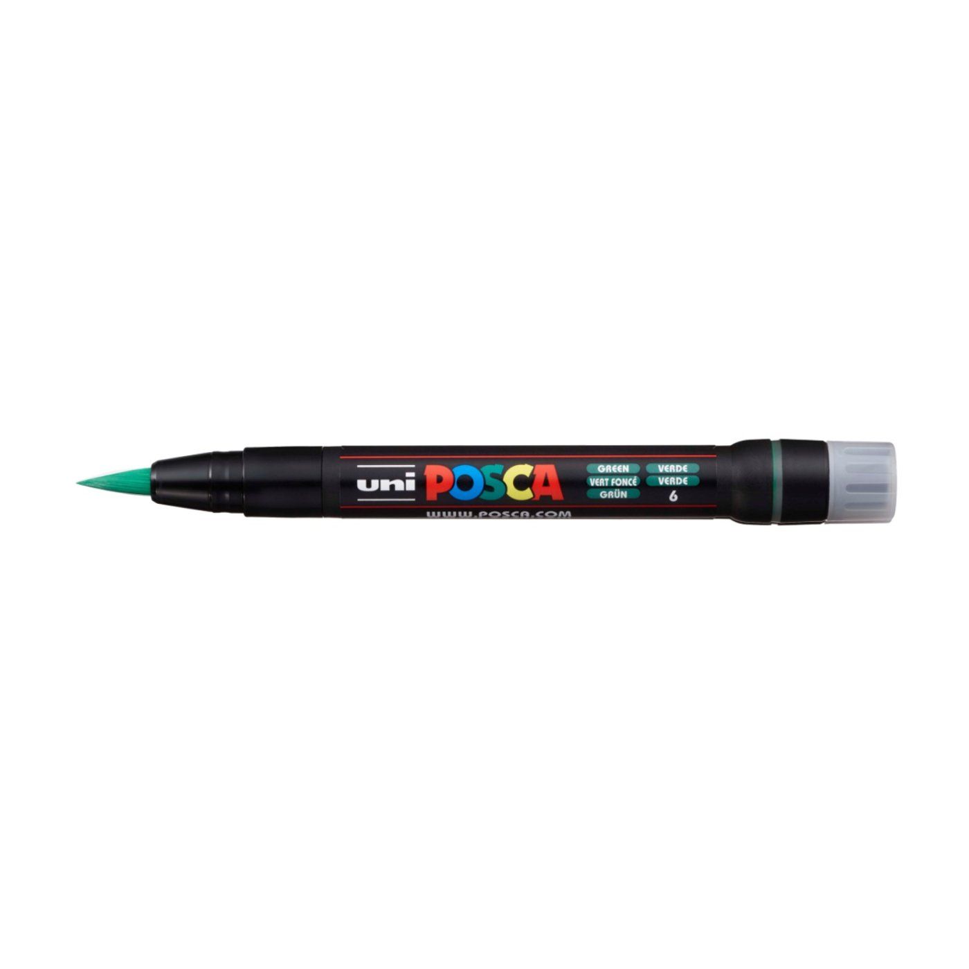 UNI POSCA fixka so štetcovým hrotom, zelená