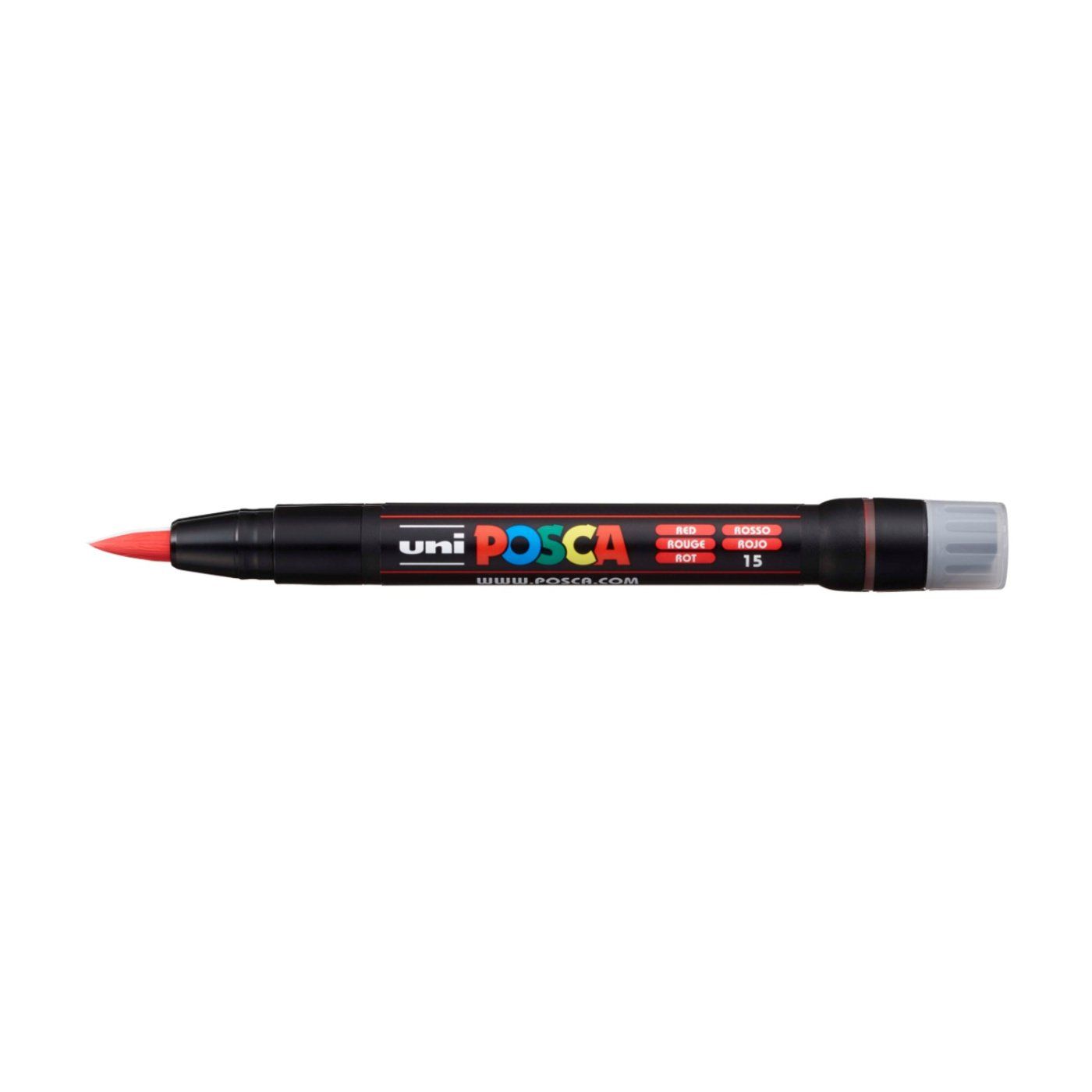 UNI POSCA fixka so štetcovým hrotom, červená