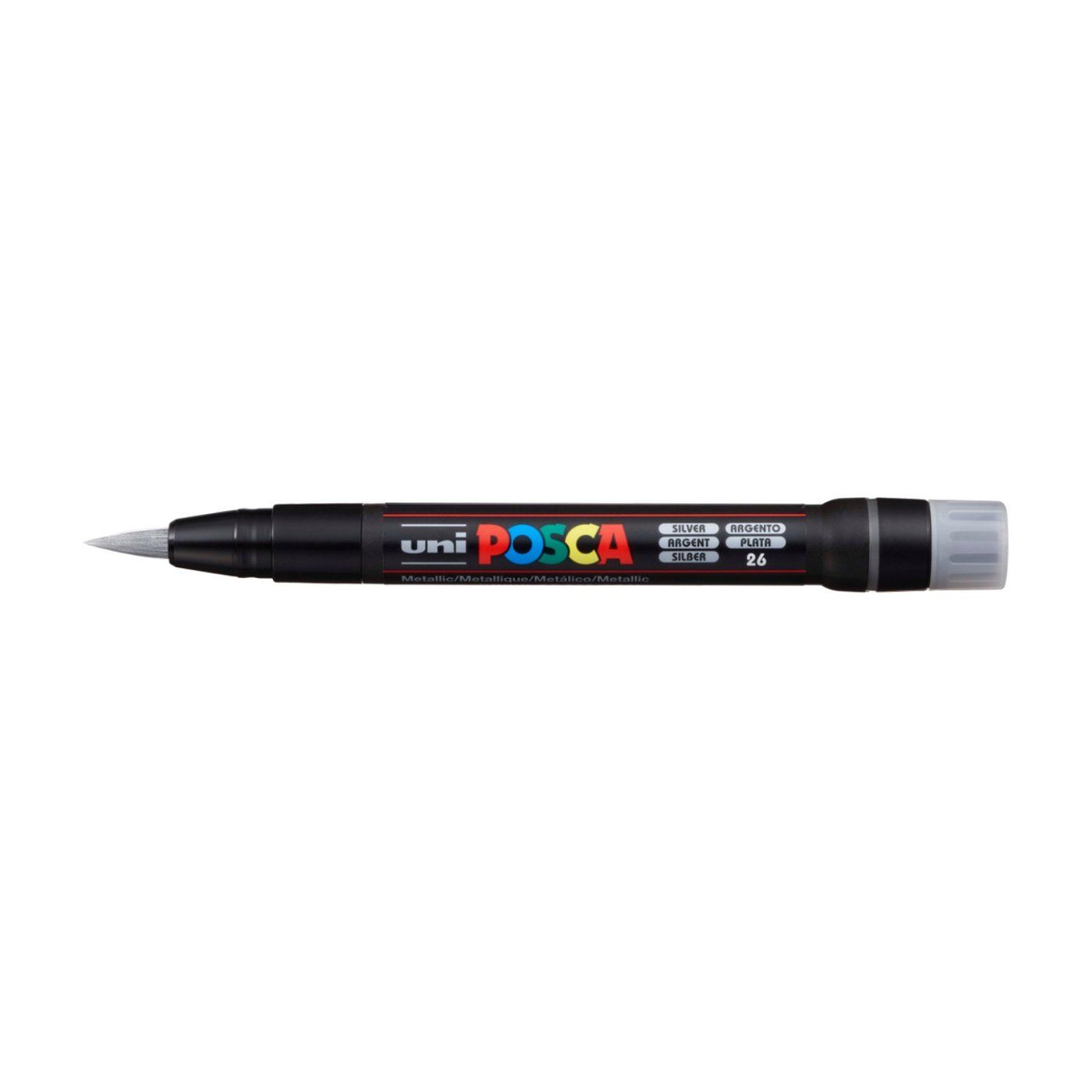 UNI POSCA fixka so štetcovým hrotom, strieborná