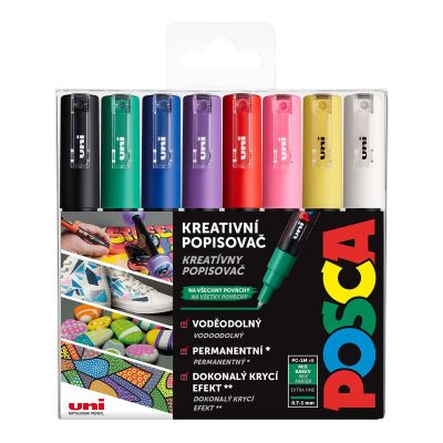 Uni POSCA, PC-1M, 0,7 mm, sada 8 ks fixiek BASIC
