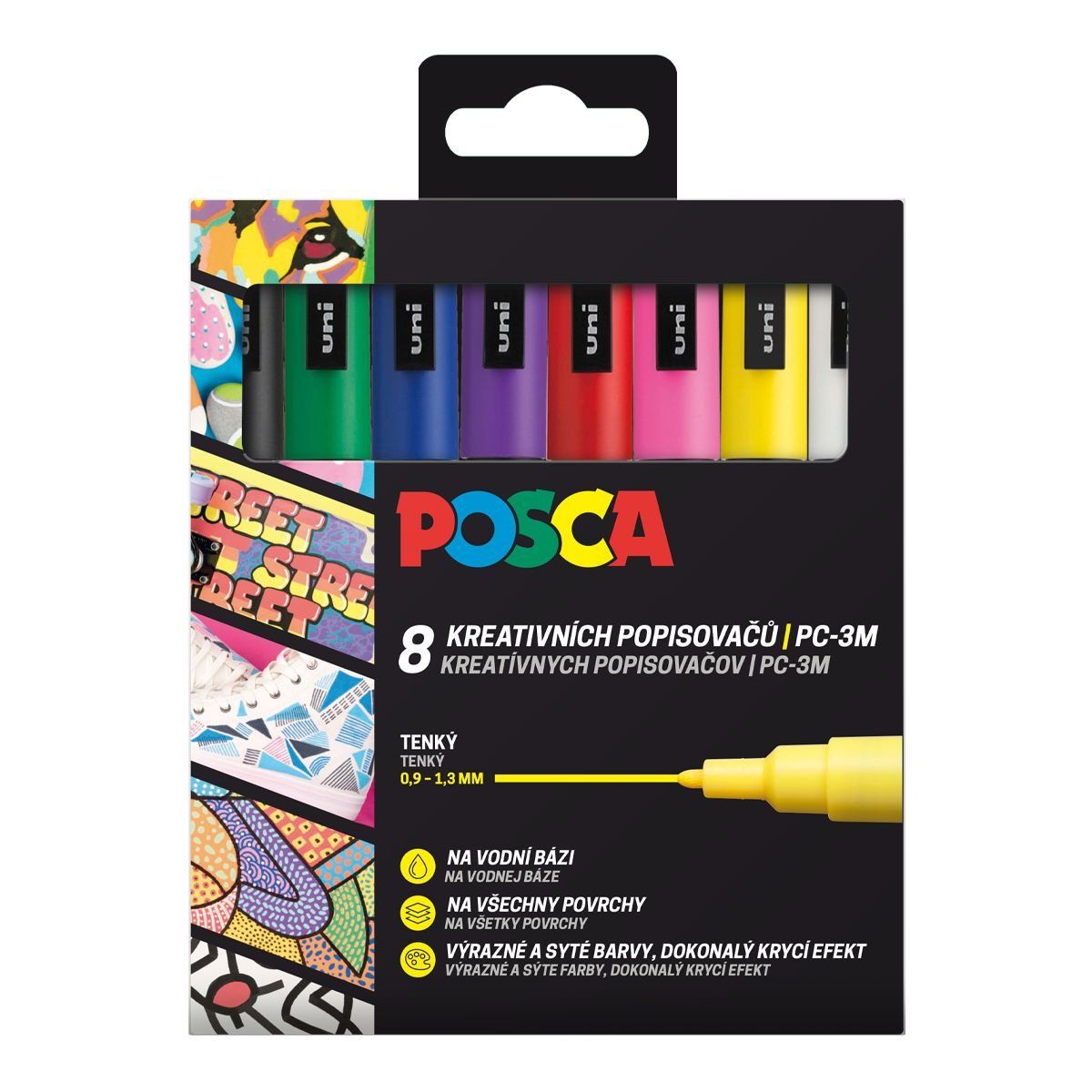 Uni POSCA, PC-3M, 1,3 mm, sada 8 ks fixiek, BASIC