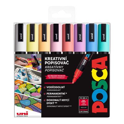 Uni POSCA, PC-5M, 2,5 mm, sada 8 ks fixiek, PASTEL