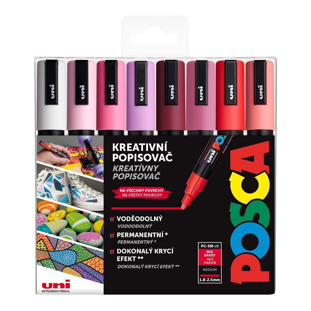 Uni POSCA, PC-5M, 2,5 mm, sada 8 ks fixiek, LOVE
