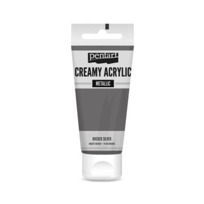 Akrylová farba krémová, metalická, rococo strieborná, 60 ml